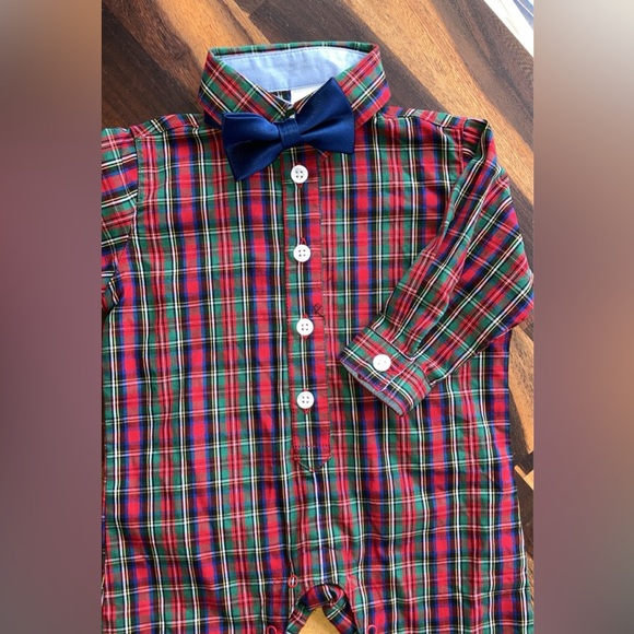 Starting Out 3m baby boy plaid Christmas long sleeve with bow tie EUC - Picture 2 of 7